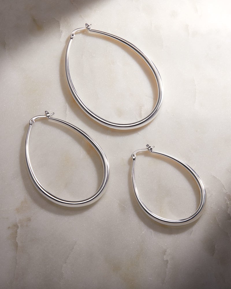 MILLA Oval Hoop Earrings - 14K Gold Plated, Rose Gold Plated and Sterling Silver Plated Hoop Earrings for Women - Hypoallergenic & Lightweight (Sterling Silver Plated / 65 mm / 2.6 inches) - Image 5